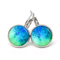 Druckknopf Ohrstecker Ohrhänger Clipse blau türkise zarte Blumen Druckknopf Ohrstecker Ohrhänger Clipse blau türkise zarte Blumen