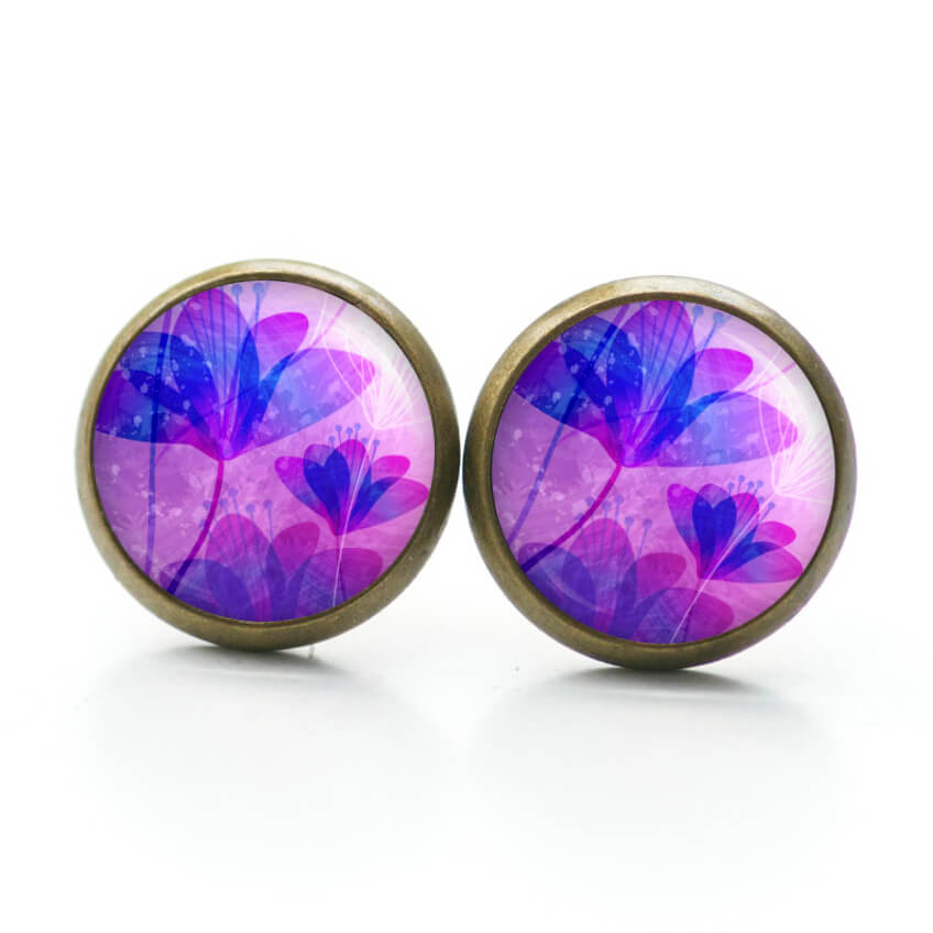 Druckknopf Ohrstecker Ohrhänger Clipse lila violette Seerosen Blumen Druckknopf Ohrstecker Ohrhänger Clipse lila violette Seerosen Blumen