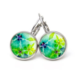 Druckknopf Ohrstecker Ohrhänger große tropischer Blüten in grün türkis Druckknopf Ohrstecker Ohrhänger große tropischer Blüten in grün türkis