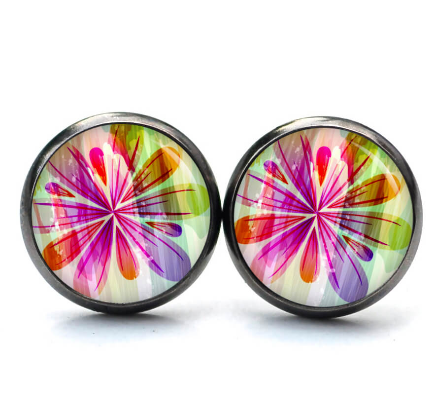 Druckknopf Ohrstecker Ohrhänger Clipse regenbogen Blume Druckknopf Ohrstecker Ohrhänger Clipse regenbogen Blume