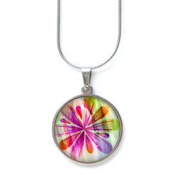 Edelstahl Kette große bunte Regenbogen Blume Flower Power