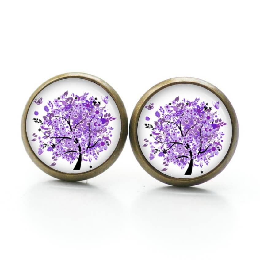 Ohrstecker, Ohrhänger, Clipse & Druckknopf – Motiv Lebensbaum Violett – Schmuck aus Edelstahl Ohrstecker, Ohrhänger, Clipse & Druckknopf - Motiv Lebensbaum Violett - Schmuck aus Edelstahl