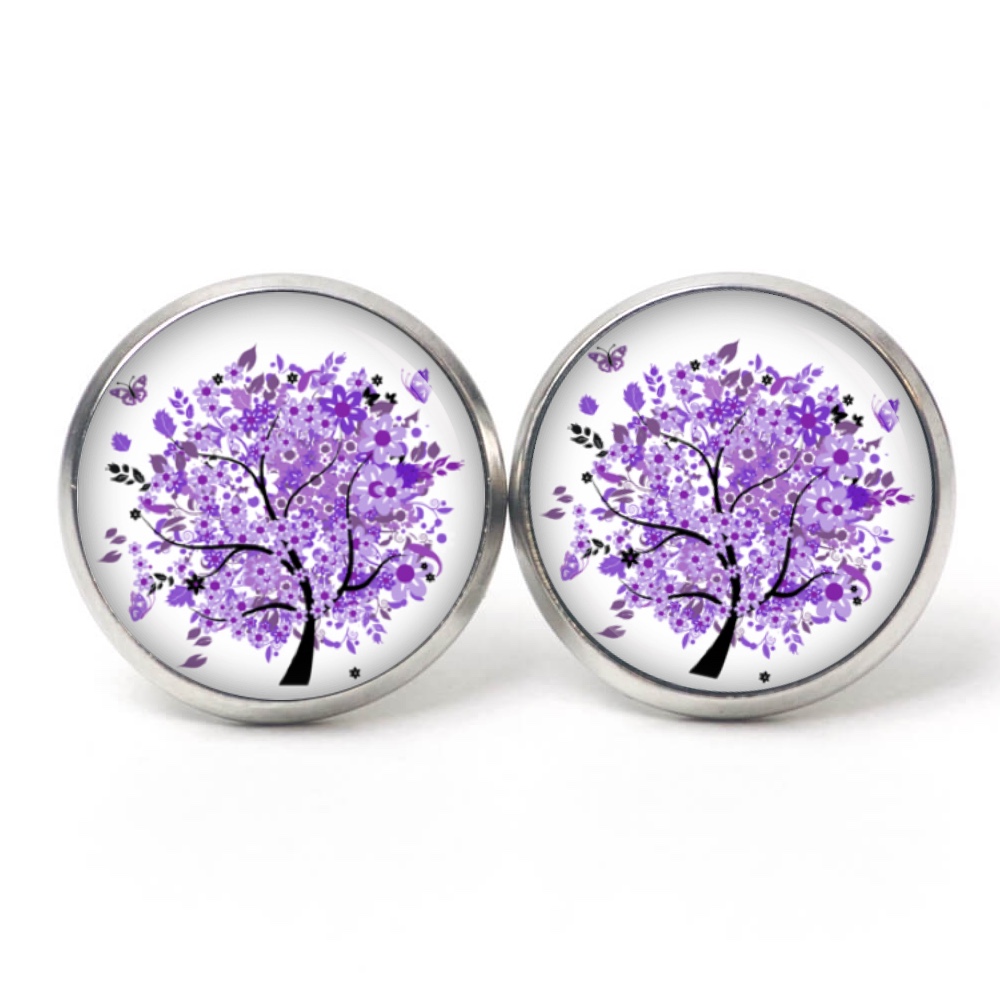 Ohrstecker, Ohrhänger, Clipse & Druckknopf – Motiv Lebensbaum Violett – Schmuck aus Edelstahl Ohrstecker, Ohrhänger, Clipse & Druckknopf - Motiv Lebensbaum Violett - Schmuck aus Edelstahl