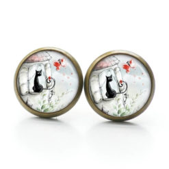 Druckknopf Ohrstecker Ohrhänger Clipse Katze mit roten Schmetterling Druckknopf Ohrstecker Ohrhänger Clipse Katze mit roten Schmetterling