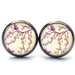 Ohrstecker, Ohrhänger, Clipse & Druckknopf – Motiv zarte Blümchen mit Schmetterling rosa – Schmuck aus Edelstahl Ohrstecker, Ohrhänger, Clipse & Druckknopf – Motiv zarte Blümchen mit Schmetterling rosa – Schmuck aus Edelstahl