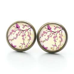 Ohrstecker, Ohrhänger, Clipse & Druckknopf – Motiv zarte Blümchen mit Schmetterling rosa – Schmuck aus Edelstahl Ohrstecker, Ohrhänger, Clipse & Druckknopf – Motiv zarte Blümchen mit Schmetterling rosa – Schmuck aus Edelstahl