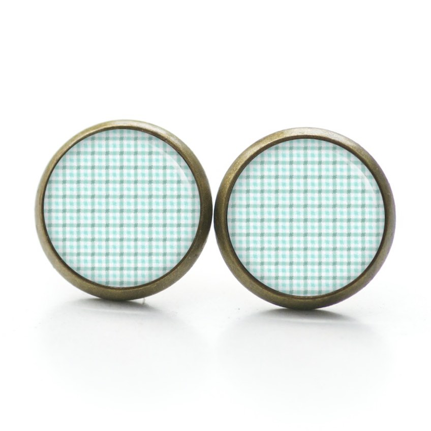 Ohrstecker, Ohrhänger, Clipse & Druckknopf – Motiv blau türkises Karomuster – Schmuck aus Edelstahl Ohrstecker, Ohrhänger, Clipse & Druckknopf - Motiv blau türkises Karomuster - Schmuck aus Edelstahl