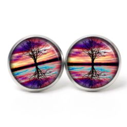 Ohrstecker, Ohrhänger, Clipse & Druckknopf – Motiv gespiegelter Regenbogen Baum – Schmuck aus Edelstahl
