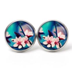 Ohrstecker, Ohrhänger, Clipse & Druckknopf – Motiv Sakura Kirschblüten Türkis – Schmuck aus Edelstahl Ohrstecker, Ohrhänger, Clipse & Druckknopf – Motiv Sakura Kirschblüten Türkis – Schmuck aus Edelstahl