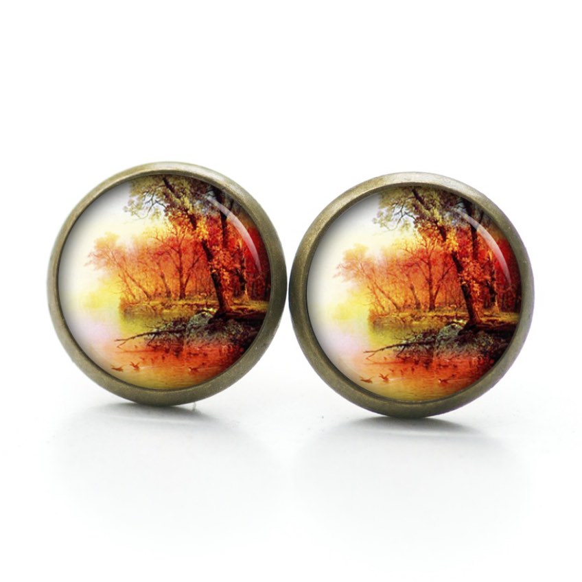 Ohrstecker, Ohrhänger, Clipse & Druckknopf – Motiv Vögel am Wasser orange rot – Schmuck aus Edelstahl Ohrstecker, Ohrhänger, Clipse & Druckknopf – Motiv Vögel am Wasser orange rot – Schmuck aus Edelstahl