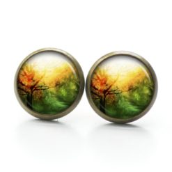 Ohrstecker, Ohrhänger, Clipse & Druckknopf – Motiv Herbstwald grün gelb – Schmuck aus Edelstahl Ohrstecker, Ohrhänger, Clipse & Druckknopf – Motiv Herbstwald grün gelb – Schmuck aus Edelstahl