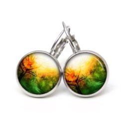 Ohrstecker, Ohrhänger, Clipse & Druckknopf – Motiv Herbstwald grün gelb – Schmuck aus Edelstahl Ohrstecker, Ohrhänger, Clipse & Druckknopf – Motiv Herbstwald grün gelb – Schmuck aus Edelstahl