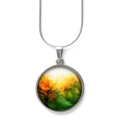 Ohrstecker, Ohrhänger, Clipse & Druckknopf – Motiv Herbstwald grün gelb – Schmuck aus Edelstahl Ohrstecker, Ohrhänger, Clipse & Druckknopf – Motiv Herbstwald grün gelb – Schmuck aus Edelstahl