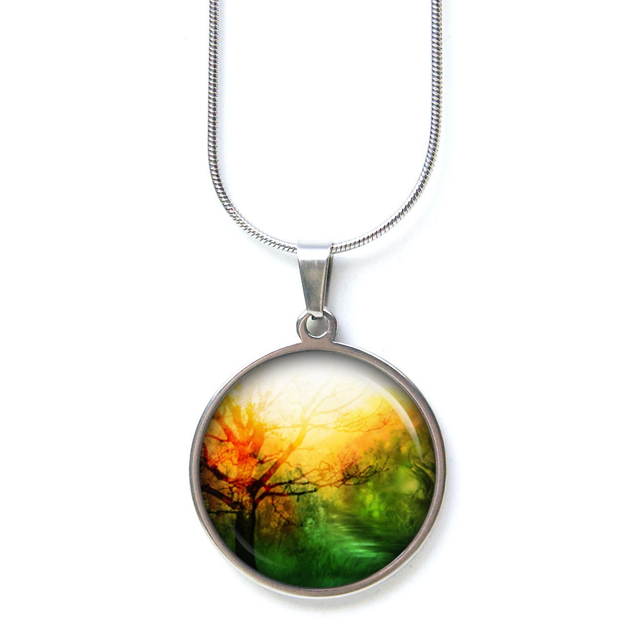 Ohrstecker, Ohrhänger, Clipse & Druckknopf – Motiv Herbstwald grün gelb – Schmuck aus Edelstahl Ohrstecker, Ohrhänger, Clipse & Druckknopf – Motiv Herbstwald grün gelb – Schmuck aus Edelstahl