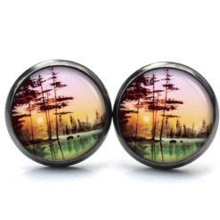 Ohrstecker, Ohrhänger, Clipse & Druckknopf – Motiv Sonnenaufgang am See – Schmuck aus Edelstahl Ohrstecker, Ohrhänger, Clipse & Druckknopf – Motiv Sonnenaufgang am See – Schmuck aus Edelstahl