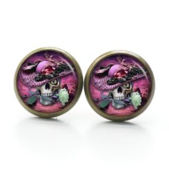 Ohrstecker, Ohrhänger, Clipse & Druckknopf – Motiv Totenkopf mit rosa Hut – Schmuck aus Edelstahl Ohrstecker, Ohrhänger, Clipse & Druckknopf – Motiv Totenkopf mit rosa Hut – Schmuck aus Edelstahl