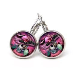 Ohrstecker, Ohrhänger, Clipse & Druckknopf – Motiv Totenkopf mit rosa Hut – Schmuck aus Edelstahl Ohrstecker, Ohrhänger, Clipse & Druckknopf – Motiv Totenkopf mit rosa Hut – Schmuck aus Edelstahl