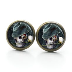 Ohrstecker, Ohrhänger, Clipse & Druckknopf – Motiv Totenkopf mit weißer Rose – Schmuck aus Edelstahl Ohrstecker, Ohrhänger, Clipse & Druckknopf – Motiv Totenkopf mit weißer Rose – Schmuck aus Edelstahl