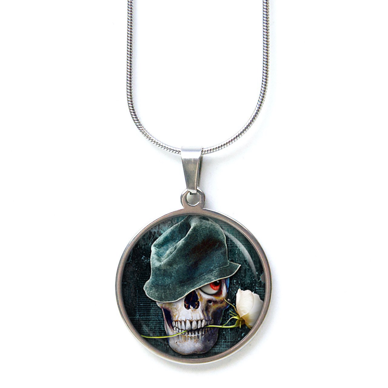 Ohrstecker, Ohrhänger, Clipse & Druckknopf – Motiv Totenkopf mit weißer Rose – Schmuck aus Edelstahl Ohrstecker, Ohrhänger, Clipse & Druckknopf – Motiv Totenkopf mit weißer Rose – Schmuck aus Edelstahl