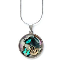 Ohrstecker, Ohrhänger, Clipse & Druckknopf – Motiv Totenkopf mit Schmetterlingen – Schmuck aus Edelstahl Ohrstecker, Ohrhänger, Clipse & Druckknopf – Motiv Totenkopf mit Schmetterlingen – Schmuck aus Edelstahl