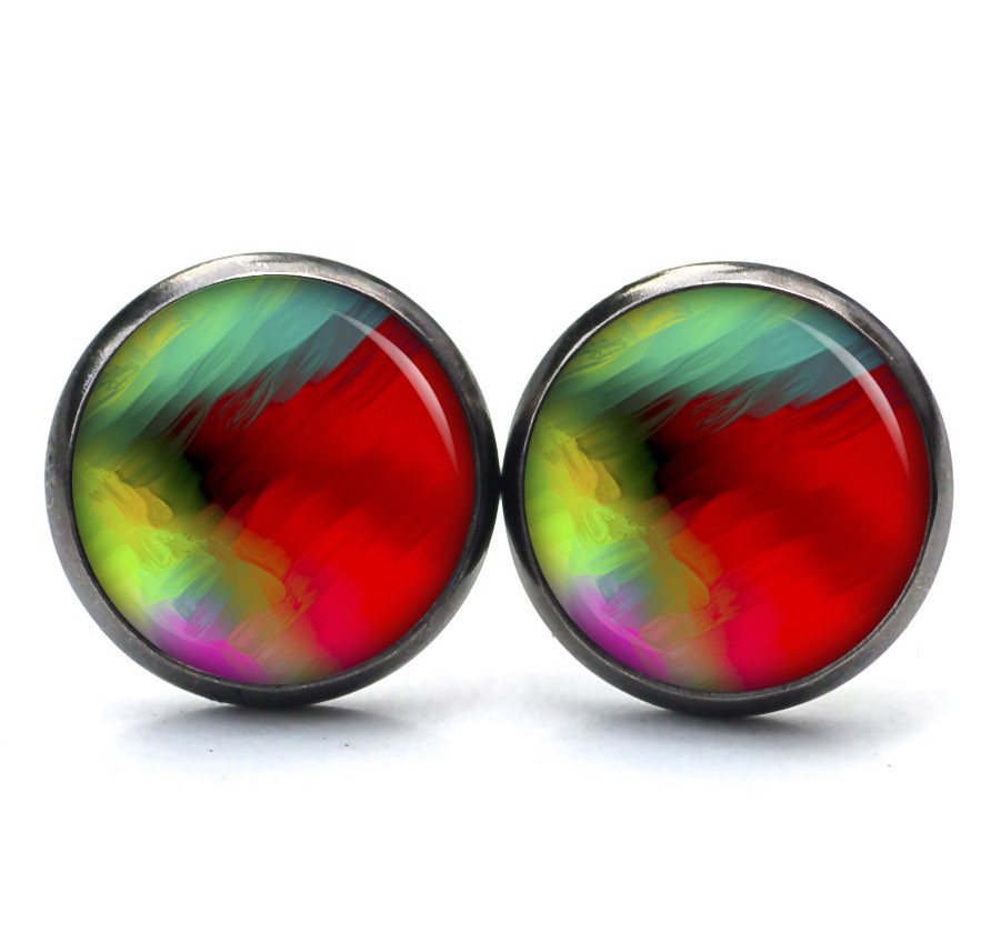 Ohrstecker, Ohrhänger, Clipse & Druckknopf – Motiv Kunterbunt Rot grün gelb – Schmuck aus Edelstahl Ohrstecker, Ohrhänger, Clipse & Druckknopf – Motiv Kunterbunt Rot grün gelb – Schmuck aus Edelstahl