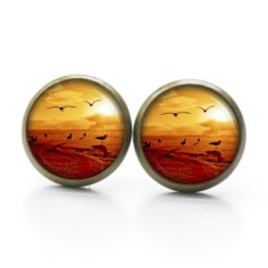 Ohrstecker, Ohrhänger, Clipse & Druckknopf – Motiv Vögel im Sonnenuntergang rot orange – Schmuck aus Edelstahl Ohrstecker, Ohrhänger, Clipse & Druckknopf – Motiv Vögel im Sonnenuntergang rot orange – Schmuck aus Edelstahl