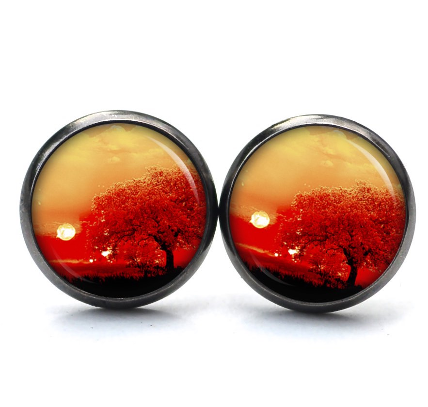 Ohrstecker, Ohrhänger, Clipse & Druckknopf – Motiv orange feuerroter Baum – Schmuck aus Edelstahl Ohrstecker, Ohrhänger, Clipse & Druckknopf – Motiv orange feuerroter Baum – Schmuck aus Edelstahl