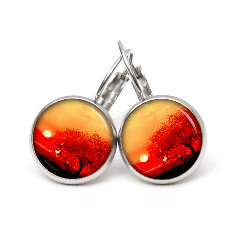 Ohrstecker, Ohrhänger, Clipse & Druckknopf – Motiv orange feuerroter Baum – Schmuck aus Edelstahl Ohrstecker, Ohrhänger, Clipse & Druckknopf – Motiv orange feuerroter Baum – Schmuck aus Edelstahl