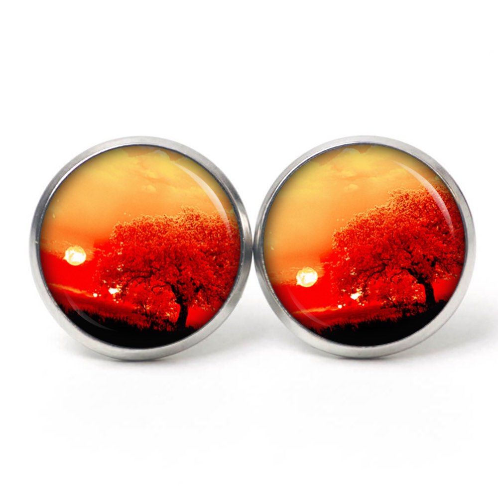 Ohrstecker, Ohrhänger, Clipse & Druckknopf – Motiv orange feuerroter Baum – Schmuck aus Edelstahl Ohrstecker, Ohrhänger, Clipse & Druckknopf – Motiv orange feuerroter Baum – Schmuck aus Edelstahl