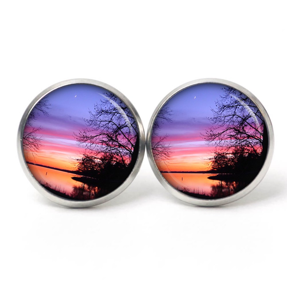 Ohrstecker, Ohrhänger, Clipse & Druckknopf – Motiv Abendstimmung blau rosa orange – Schmuck aus Edelstahl Ohrstecker, Ohrhänger, Clipse & Druckknopf – Motiv Abendstimmung blau rosa orange – Schmuck aus Edelstahl