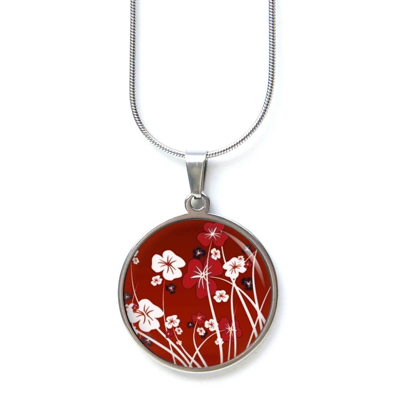 Edelstahl Kette zarte Blumen Wiese in Rot und Weiß Edelstahl Kette zarte Blumen Wiese in Rot und Weiß
