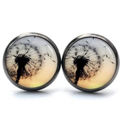 Pusteblume Schmuckset – Kette & Ohrringe mit Löwenzahn Motiv – Edelstahl Halskette und Ohrstecker – Geschenk für Naturliebhaber Druckknopf Ohrstecker Ohrhänger Clipse Pusteblume bei Sonnenuntergang