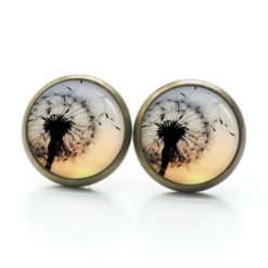Pusteblume Schmuckset – Kette & Ohrringe mit Löwenzahn Motiv – Edelstahl Halskette und Ohrstecker – Geschenk für Naturliebhaber Druckknopf Ohrstecker Ohrhänger Clipse Pusteblume bei Sonnenuntergang