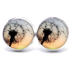 Pusteblume Schmuckset – Kette & Ohrringe mit Löwenzahn Motiv – Edelstahl Halskette und Ohrstecker – Geschenk für Naturliebhaber Druckknopf Ohrstecker Ohrhänger Clipse Pusteblume bei Sonnenuntergang