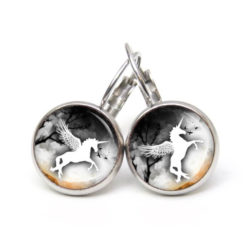 Ohrstecker, Ohrhänger, Clipse & Druckknopf – Motiv weißes Einhorn in der Nacht – Schmuck aus Edelstahl Ohrstecker, Ohrhänger, Clipse & Druckknopf – Motiv weißes Einhorn in der Nacht – Schmuck aus Edelstahl