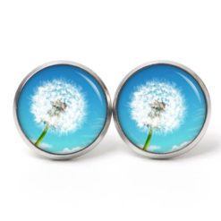 Ohrstecker, Ohrhänger, Clipse & Druckknopf – Motiv Pusteblume Löwenzahn Himmel – Schmuck aus Edelstahl