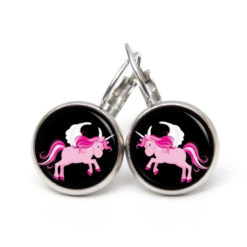 Ohrstecker, Ohrhänger, Clipse & Druckknopf – Motiv rosa Einhorn Fantasie Welt – Schmuck aus Edelstahl