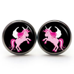 Ohrstecker, Ohrhänger, Clipse & Druckknopf – Motiv rosa Einhorn Fantasie Welt – Schmuck aus Edelstahl