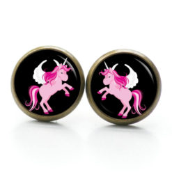 Ohrstecker, Ohrhänger, Clipse & Druckknopf – Motiv rosa Einhorn Fantasie Welt – Schmuck aus Edelstahl