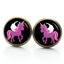 Ohrstecker, Ohrhänger, Clipse & Druckknopf – Motiv lila Einhorn Fantasie Welt – Schmuck aus Edelstahl Ohrstecker, Ohrhänger, Clipse & Druckknopf – Motiv lila Einhorn Fantasie Welt – Schmuck aus Edelstahl