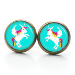 Ohrstecker, Ohrhänger, Clipse & Druckknopf – Motiv Einhorn Türkis Regenbogen – Schmuck aus Edelstahl Ohrstecker, Ohrhänger, Clipse & Druckknopf – Motiv Einhorn Türkis Regenbogen – Schmuck aus Edelstahl