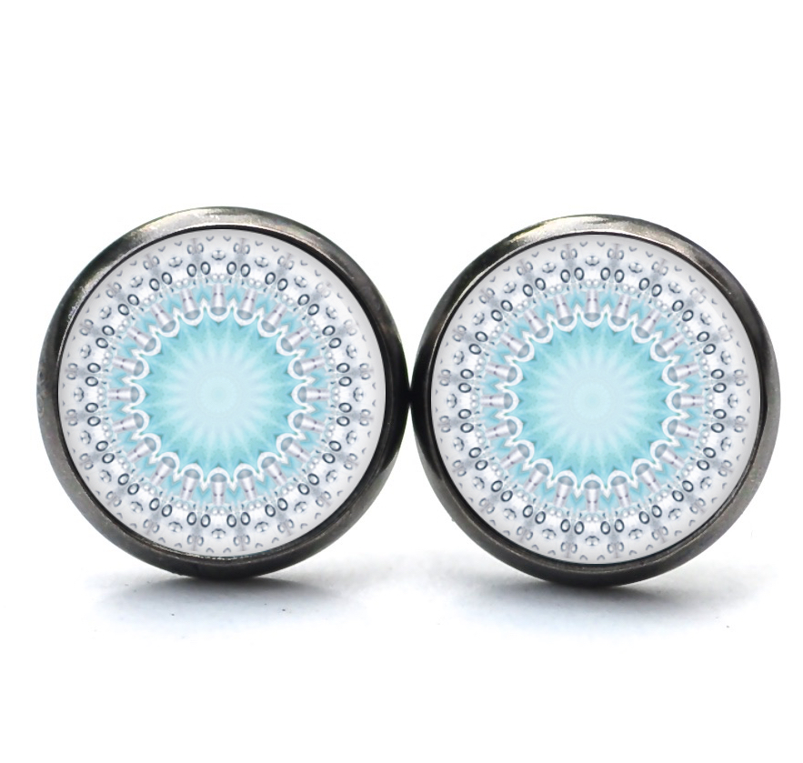 Ohrstecker, Ohrhänger, Clipse & Druckknopf – Motiv türkis blaues Mandala Mosaik – Schmuck aus Edelstahl Ohrstecker, Ohrhänger, Clipse & Druckknopf – Motiv türkis blaues Mandala Mosaik – Schmuck aus Edelstahl