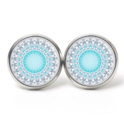 Ohrstecker, Ohrhänger, Clipse & Druckknopf – Motiv türkis blaues Mandala Mosaik – Schmuck aus Edelstahl