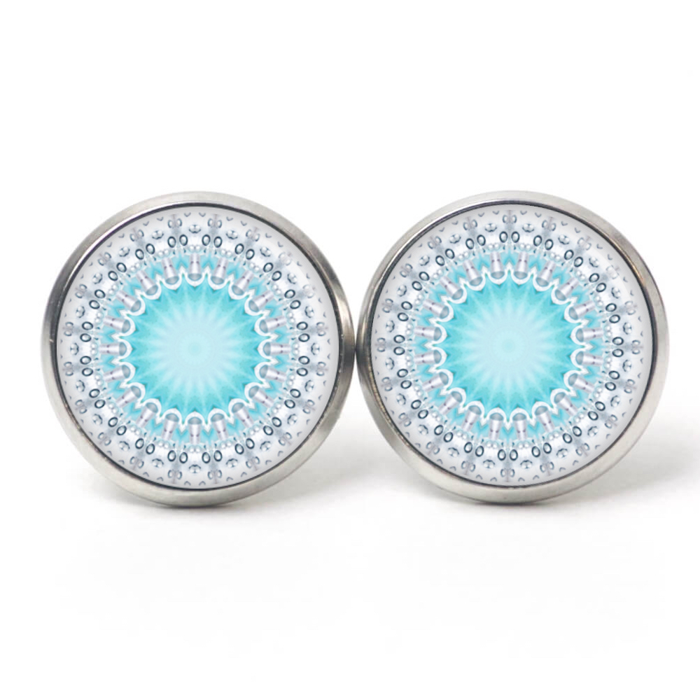 Ohrstecker, Ohrhänger, Clipse & Druckknopf – Motiv türkis blaues Mandala Mosaik – Schmuck aus Edelstahl Ohrstecker, Ohrhänger, Clipse & Druckknopf – Motiv türkis blaues Mandala Mosaik – Schmuck aus Edelstahl
