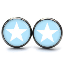 Ohrstecker, Ohrhänger, Clipse & Druckknopf – Motiv Stern weiß hellblau Babyblau – Schmuck aus Edelstahl Ohrstecker, Ohrhänger, Clipse & Druckknopf – Motiv Stern weiß hellblau Babyblau – Schmuck aus Edelstahl