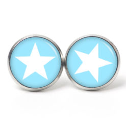 Ohrstecker, Ohrhänger, Clipse & Druckknopf – Motiv Stern weiß hellblau Babyblau – Schmuck aus Edelstahl