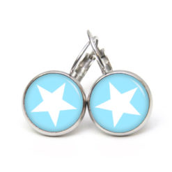 Ohrstecker, Ohrhänger, Clipse & Druckknopf – Motiv Stern weiß hellblau Babyblau – Schmuck aus Edelstahl Ohrstecker, Ohrhänger, Clipse & Druckknopf – Motiv Stern weiß hellblau Babyblau – Schmuck aus Edelstahl