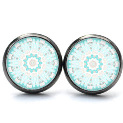 Ohrstecker, Ohrhänger, Clipse & Druckknopf – Motiv türkis weiß verspieltes Mandala Mosaik – Schmuck aus Edelstahl Ohrstecker, Ohrhänger, Clipse & Druckknopf – Motiv türkis weiß verspieltes Mandala Mosaik – Schmuck aus Edelstahl