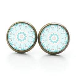 Ohrstecker, Ohrhänger, Clipse & Druckknopf – Motiv türkis weiß verspieltes Mandala Mosaik – Schmuck aus Edelstahl Ohrstecker, Ohrhänger, Clipse & Druckknopf – Motiv türkis weiß verspieltes Mandala Mosaik – Schmuck aus Edelstahl