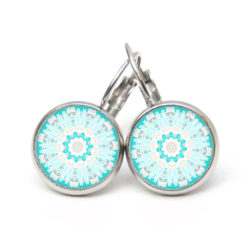 Ohrstecker, Ohrhänger, Clipse & Druckknopf – Motiv türkis weiß verspieltes Mandala Mosaik – Schmuck aus Edelstahl Ohrstecker, Ohrhänger, Clipse & Druckknopf – Motiv türkis weiß verspieltes Mandala Mosaik – Schmuck aus Edelstahl